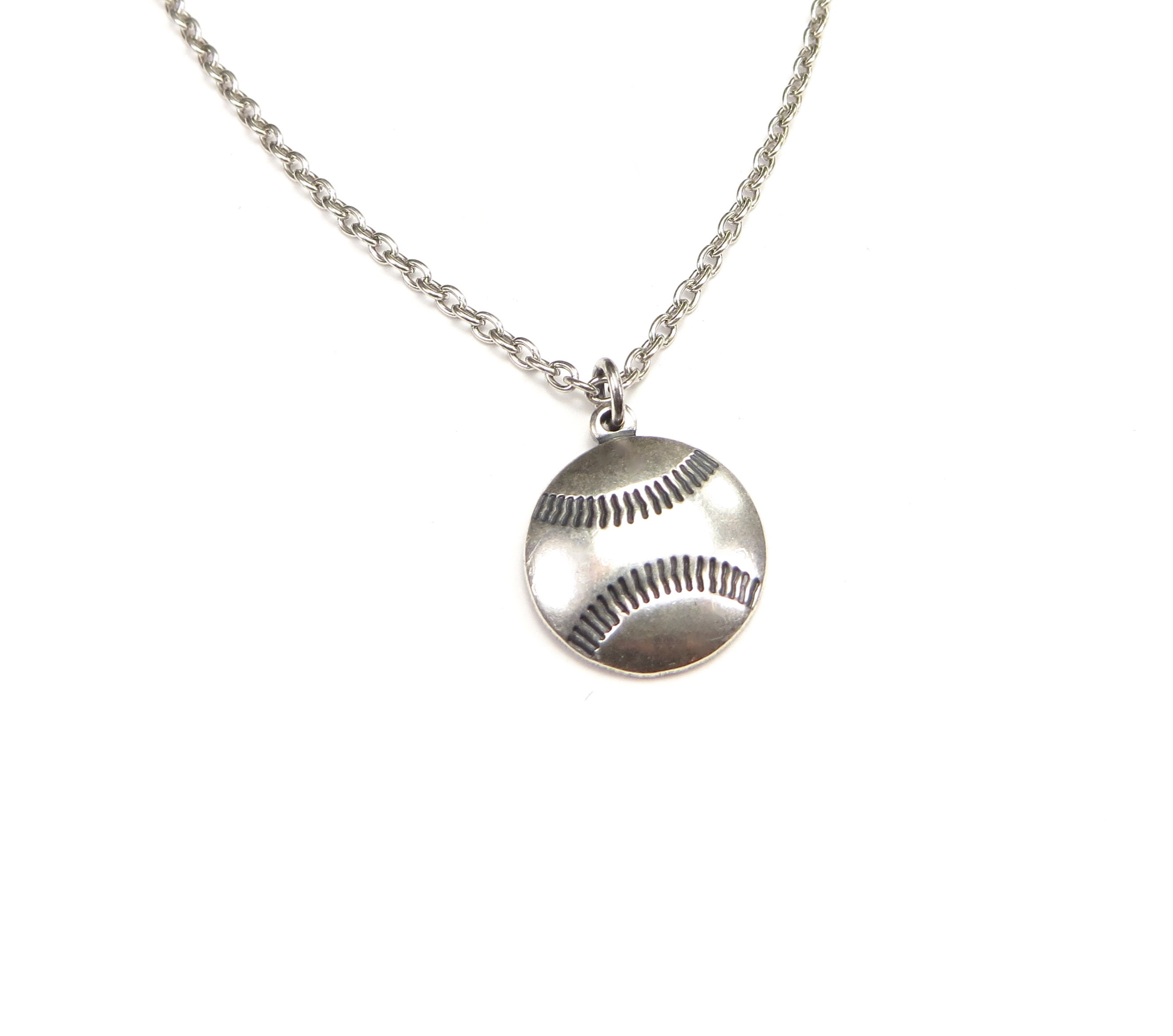 Softball Necklace, Baseball Sterling Silver & Antiqued Brass Finishes