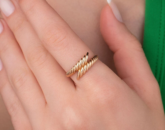 Wraparound Ring, 14K Solid Gold Wrap Rose Croissant Unique Gift For Her, Anniversary Gift, Dainty Ring