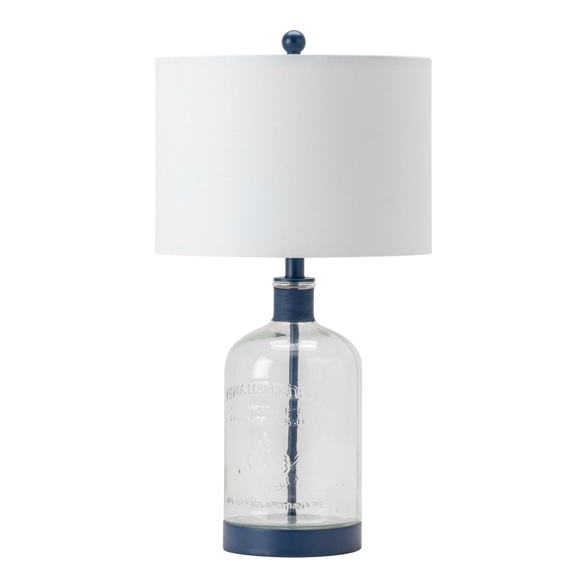 Etched Glass and Blue Metal Bottle Hornby Table Lamp: Blue/Metallic by World Market