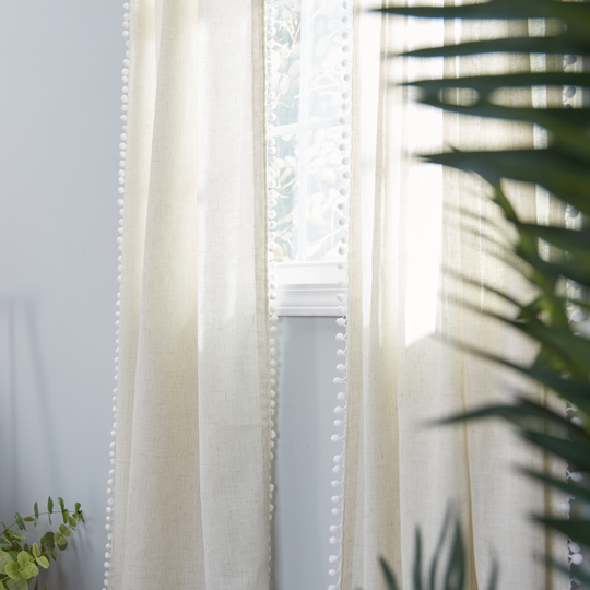 allen + roth 84-in Linen Polyester Blend Light Filtering Back Tab Single Curtain Panel in Off-White | X854.23684ZBG
