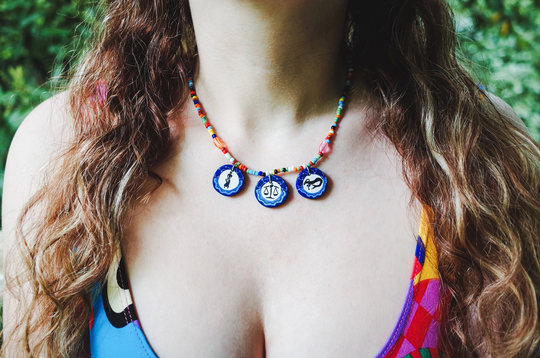 Big Three Zodiac Birth Chart Necklace, Sun Moon Rising Sign Natal 90S Jewelry Gift, Ascendant Astrology Symbol Horoscope Virgo Leo Y2K Charm