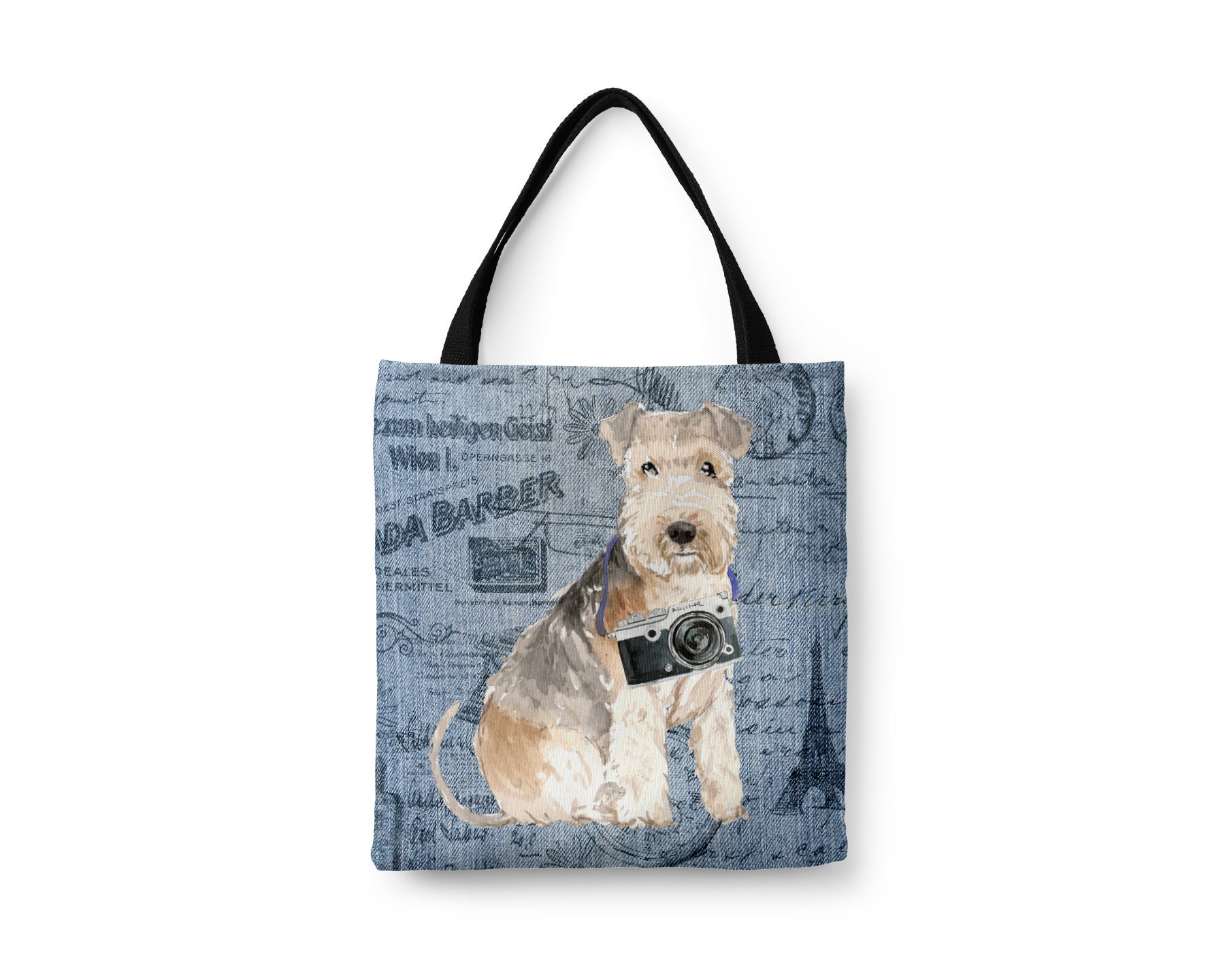 Lakeland Terrier Dog Tote Bag Illustrated Dogs & 6 Denim Inspired Styles. All Purpose Ideal For Shopping, Laptop./Lakie