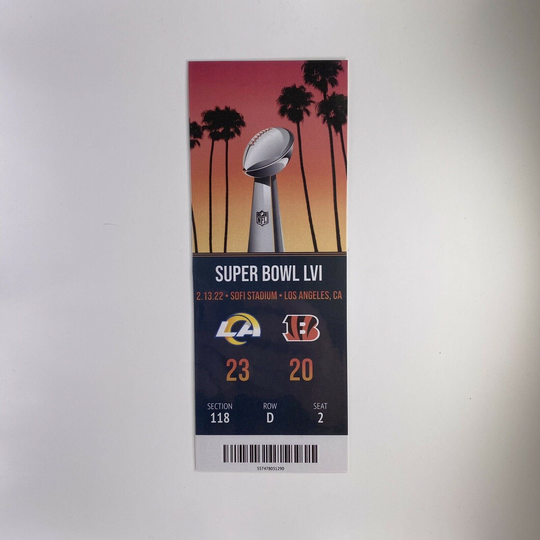 La Rams 2022 Superbowl Lvi 56 Champs Commemorative Ticket Stub Final Score 23-20