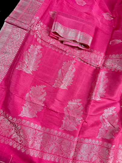 Pink Color Linen Blend With Cotton Silk Handloom Saree Sliver Zari Work | Gift For Her Kaash Collection
