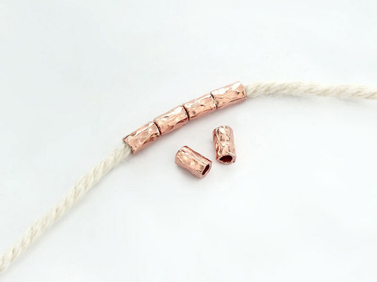 6 Of Karen Hill Tribe Silver Rose Gold Vermeil Style Facet Hammer Tubular Beads 4x6 Mm. pg0714