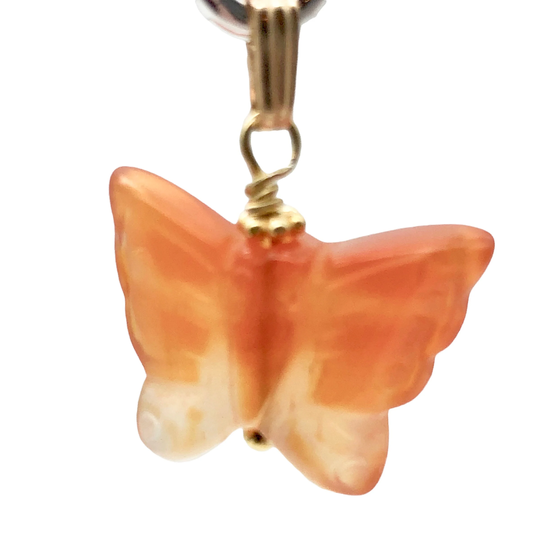Carnelian Agate Butterfly Pendant Necklace | Semi Precious Stone |14K Gf