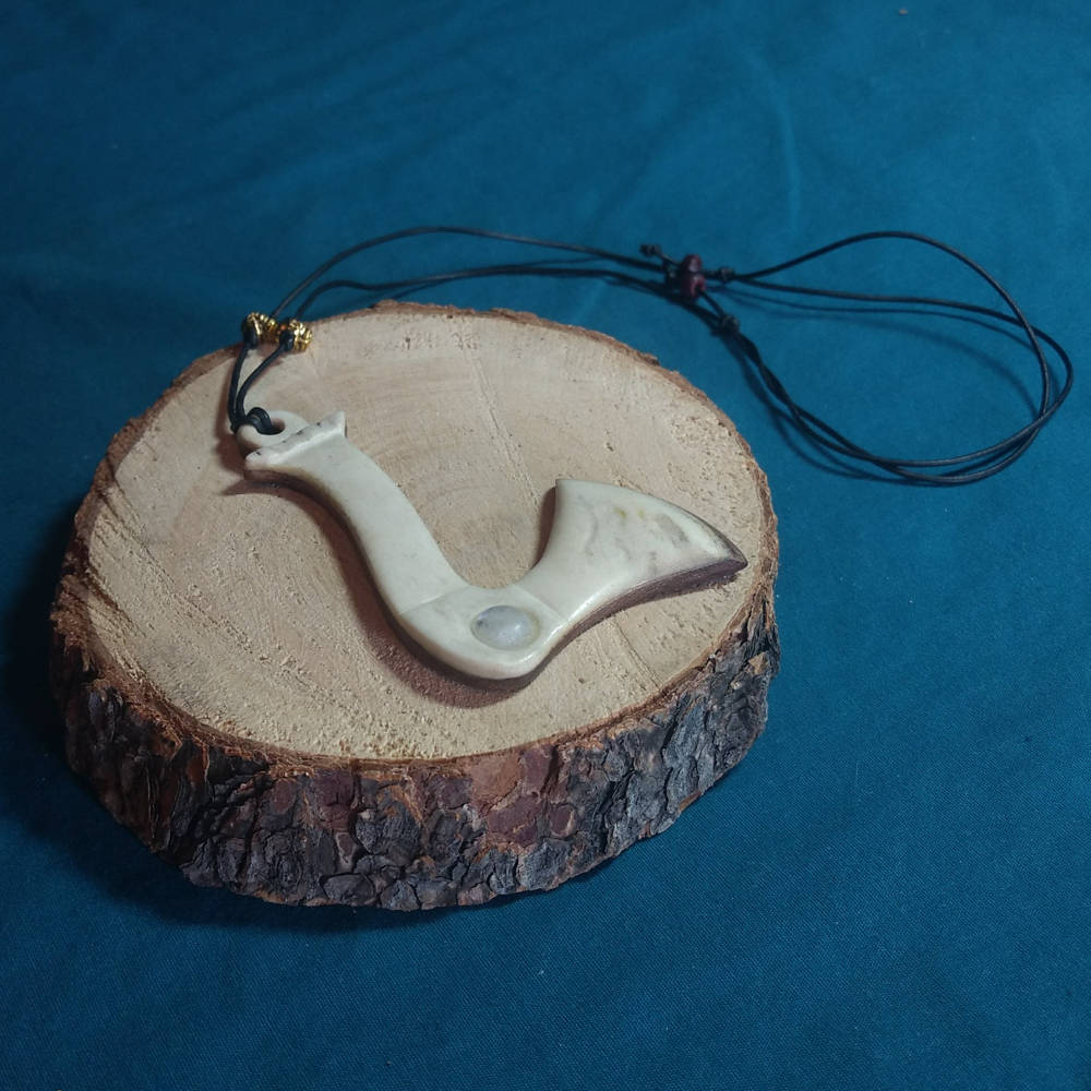 Axe Pendant, Necklace, Carved Moose Horn, Moonstone, Maple, Larp, Cosplay, Magic, Wiccan, Pagan, Viking - Hand Made & in The Usa