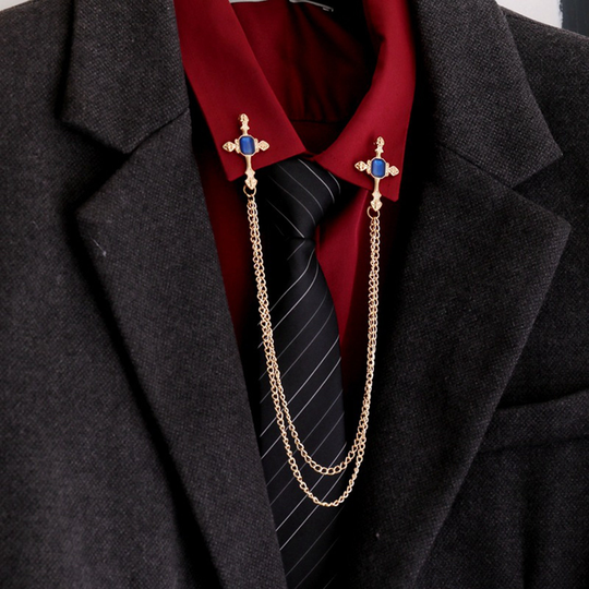 2 Pcs Rhinestone Cross Collar/Cardigan Clip Chain 48cm