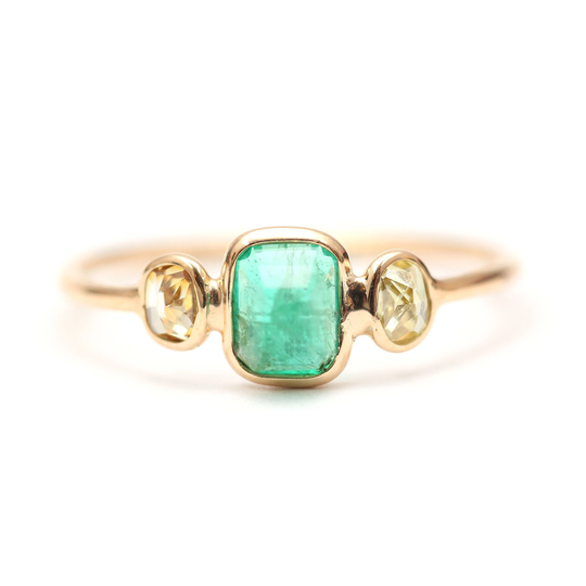 14K Emerald Yellow Diamond Ring