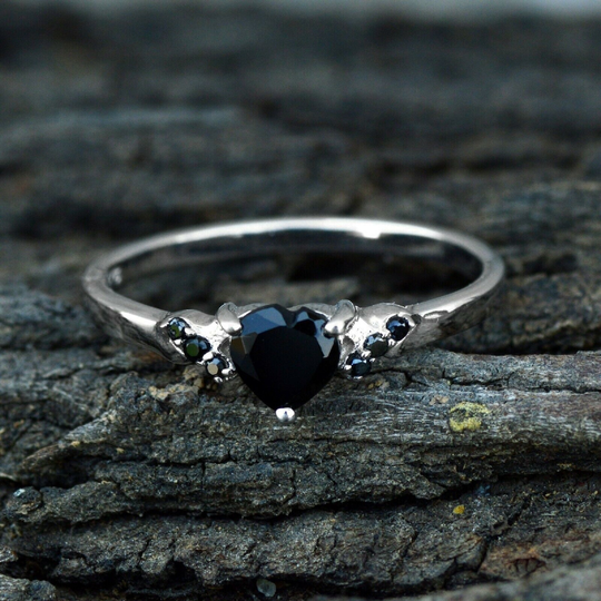 Certified Natural Black Spinel Ring Solid 925 Silver Promise Valentines Day Gift For Her