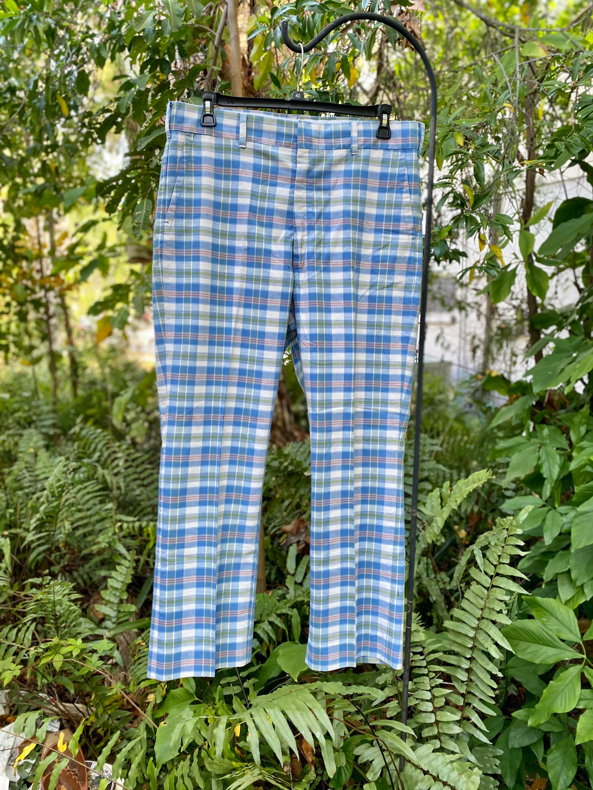 1960S Plaid Polyester Blend Mens Pants Vintage Slacks Size 36 Waist Classic Mid Mod Style