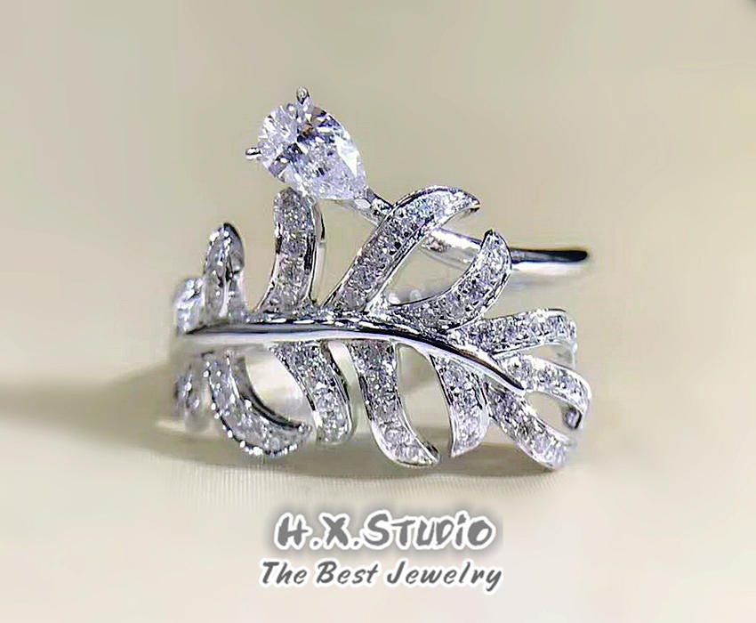 Diamond Feather Ring in Solid 18K Gold/Diamond Fashion Cocktail Ring/Custom Fine Jewelry/Personalization Design/Gift For Women & Girls
