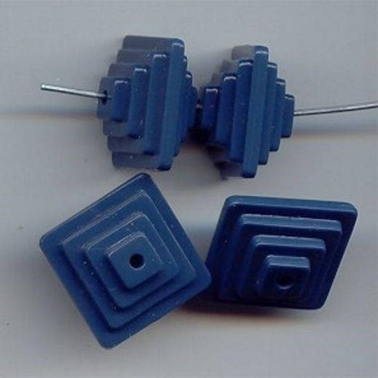 24 Vintage Blue Acrylic 12x18mm. 3 D Square Step Disc Spacer Beads 6593