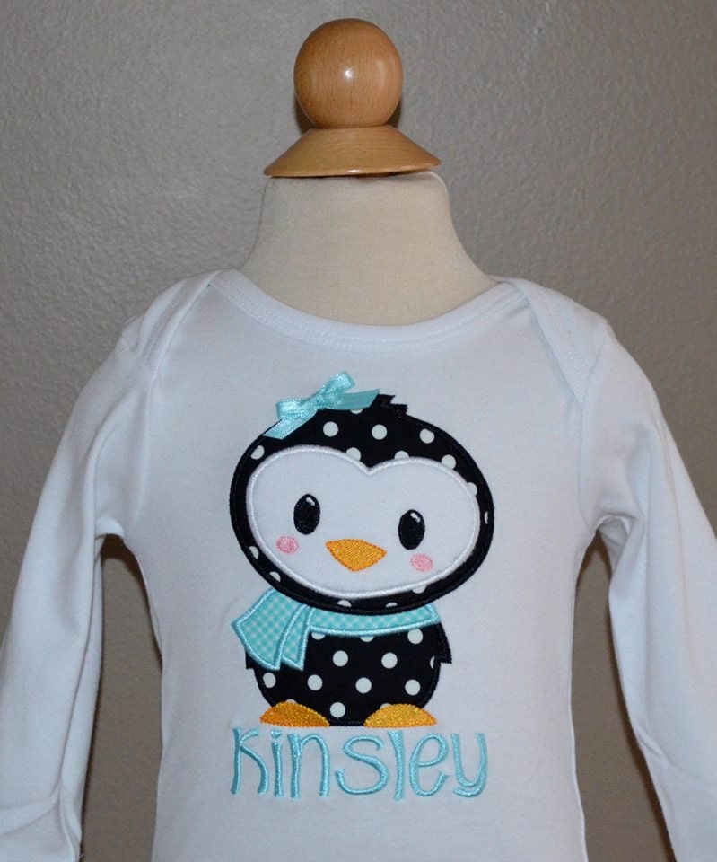 Penguin Applique Shirt Or Bodysuit Boy Girl