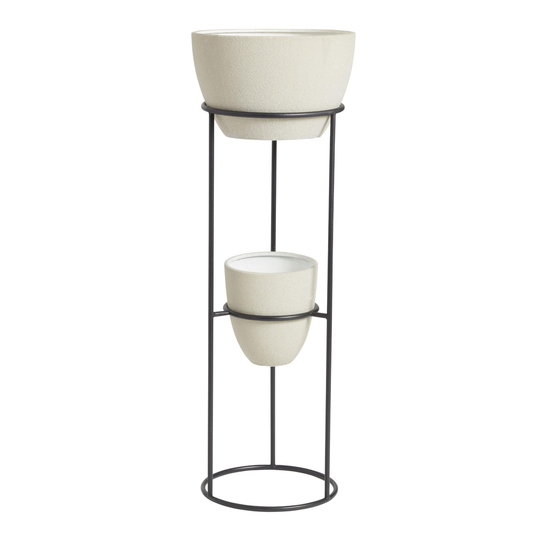 Black Metal and Cement 2 Tier Planter: Gray - Ceramic by World Market