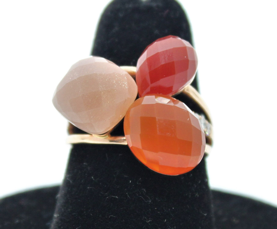 Handmade14K Rose Gold Chalcedony Flower Diamond Ring Size 6.5