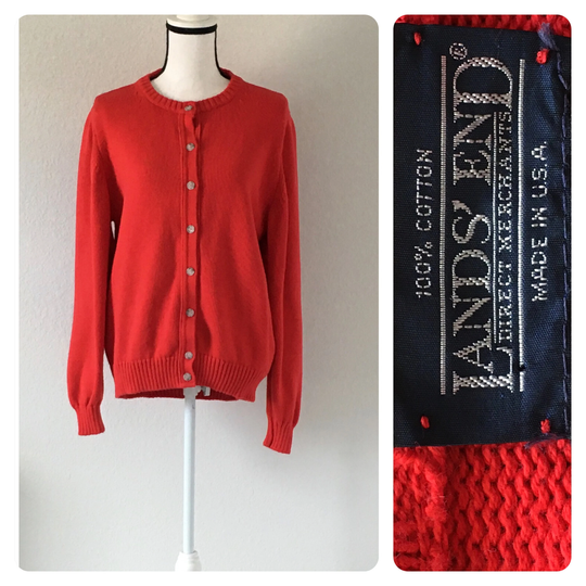 Vintage Land's End, 1990S Red Cardigan Sweater, Granny Sweater