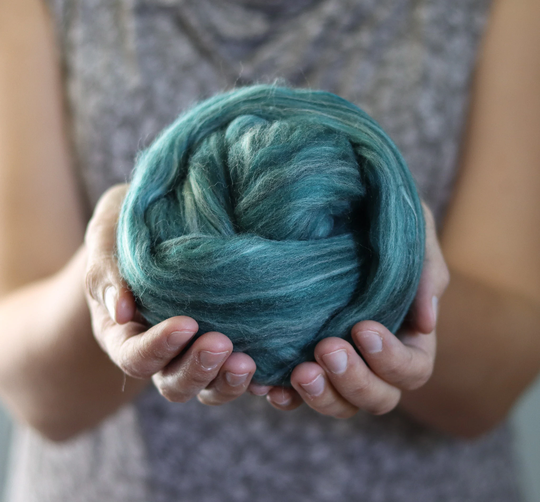 Merino Wool/Silk Blend Roving in Mojito Teal, Needle Felting, Wet Nuno Weaving, Arm Knitting, Chunky Yarn, Dhg