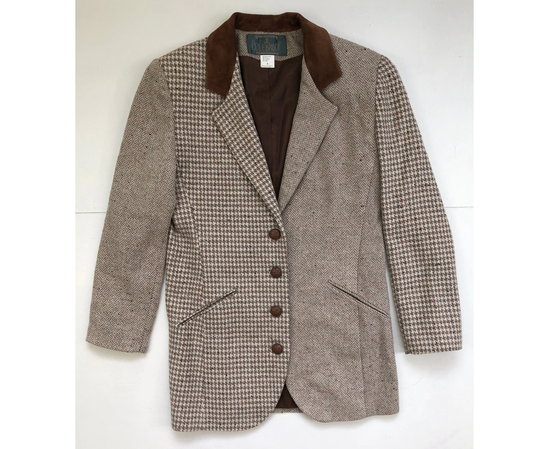 Vintage Patchwork Wool Blend Blazer | 90S Houndstooth & Herringbone Suit Jacket With Pockets Womens Size Small/Medium