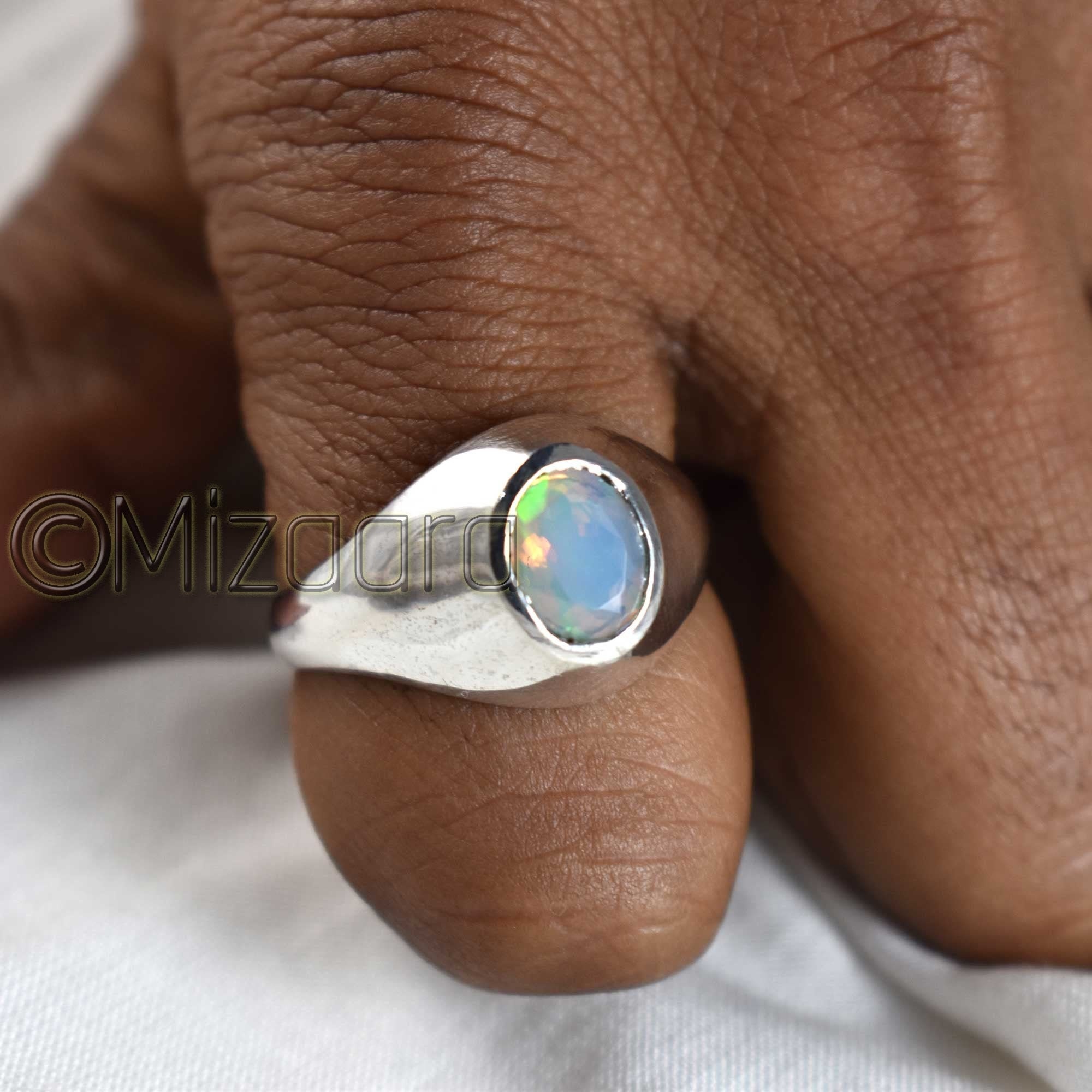 Ethiopian Opal Ring Sterling Silver Multi Fire Engagement Unisex Jewelry Mens Band Genuine Gift For Women