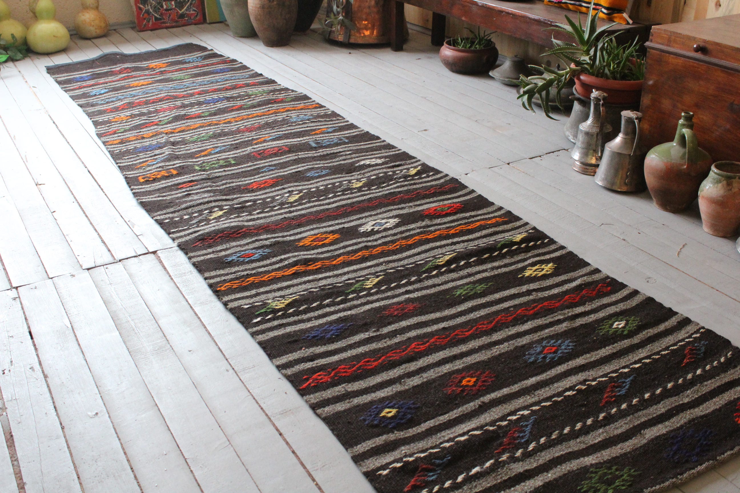 3'0x12'0 Runner Vintage Bohemian Kilim Runner , Turkish Handmade Wool Runner"