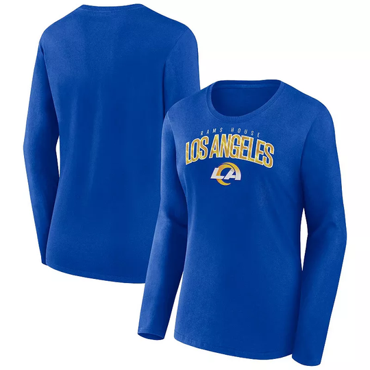 Women's Fanatics Branded Royal Los Angeles Rams Plus Size Measure Distance Scoop Neck Long Sleeve T-Shirt, Size: 3XL, Blue