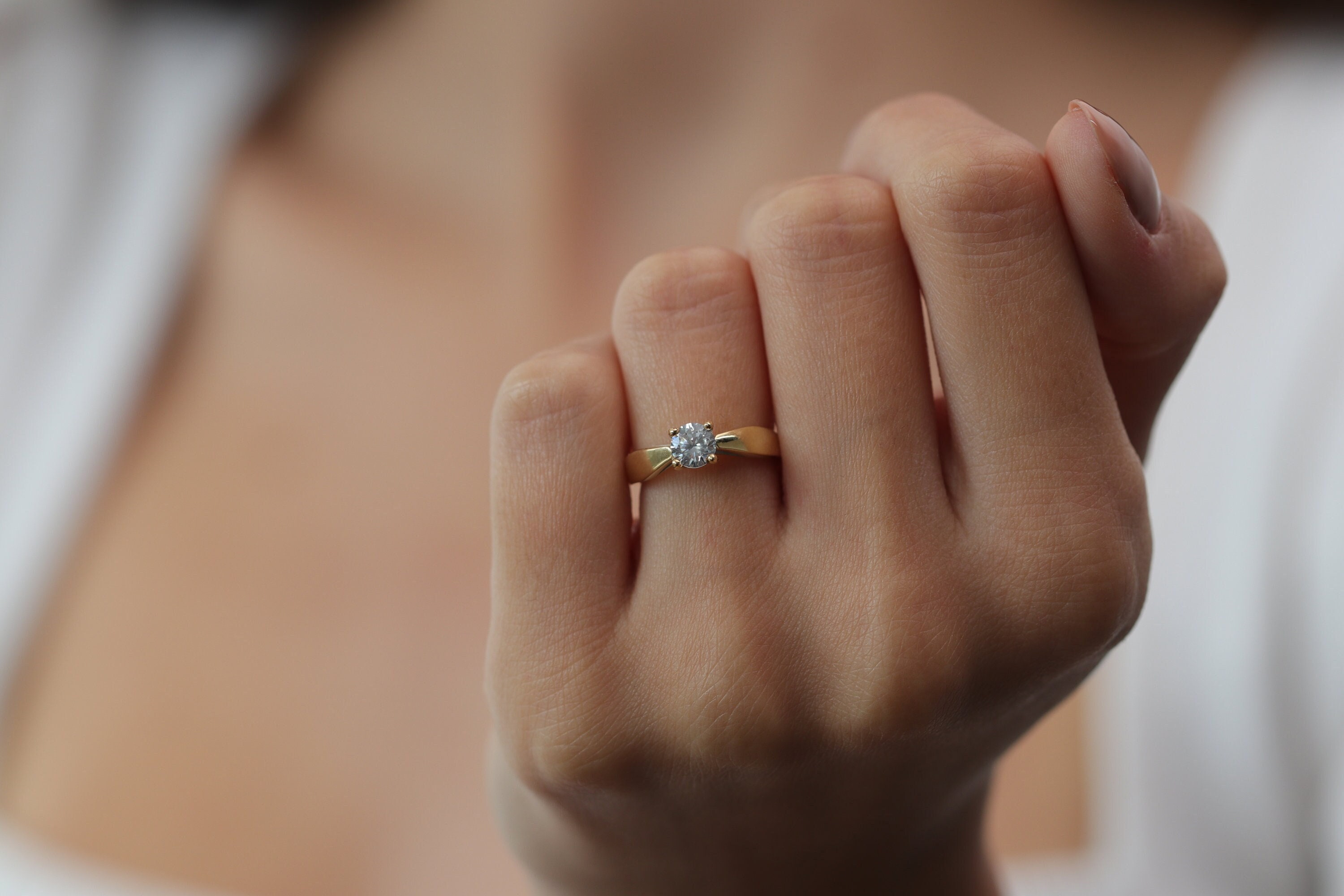 14K & 18K Wedding Diamond Band/0.50 Carat Solitaire Ring Gold Minimalist Available in Gold, Rose White