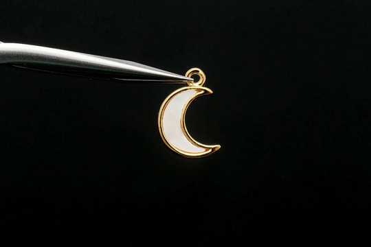 F205-2Pcs-Gold Plated-139mm M.o.p Moon Charms-Necklace Earrings Making Supply