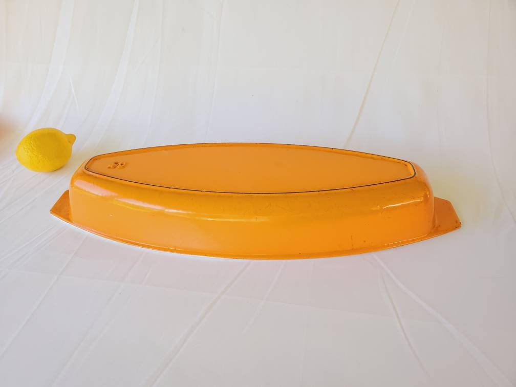 Raymond Loewy Le Creuset Fish Gratin Pan #40 Orange Long Narrow Baking Dish Vintage French Cookware Enameled Cast Iron Rare Discontinued