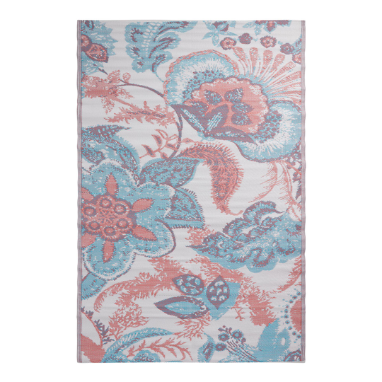 Turquoise Floral Reversible Indoor Outdoor Patio Rio Floor Mat: Blue/Pink/Purple/White - Polypropylene - 6' x 9' by World Market