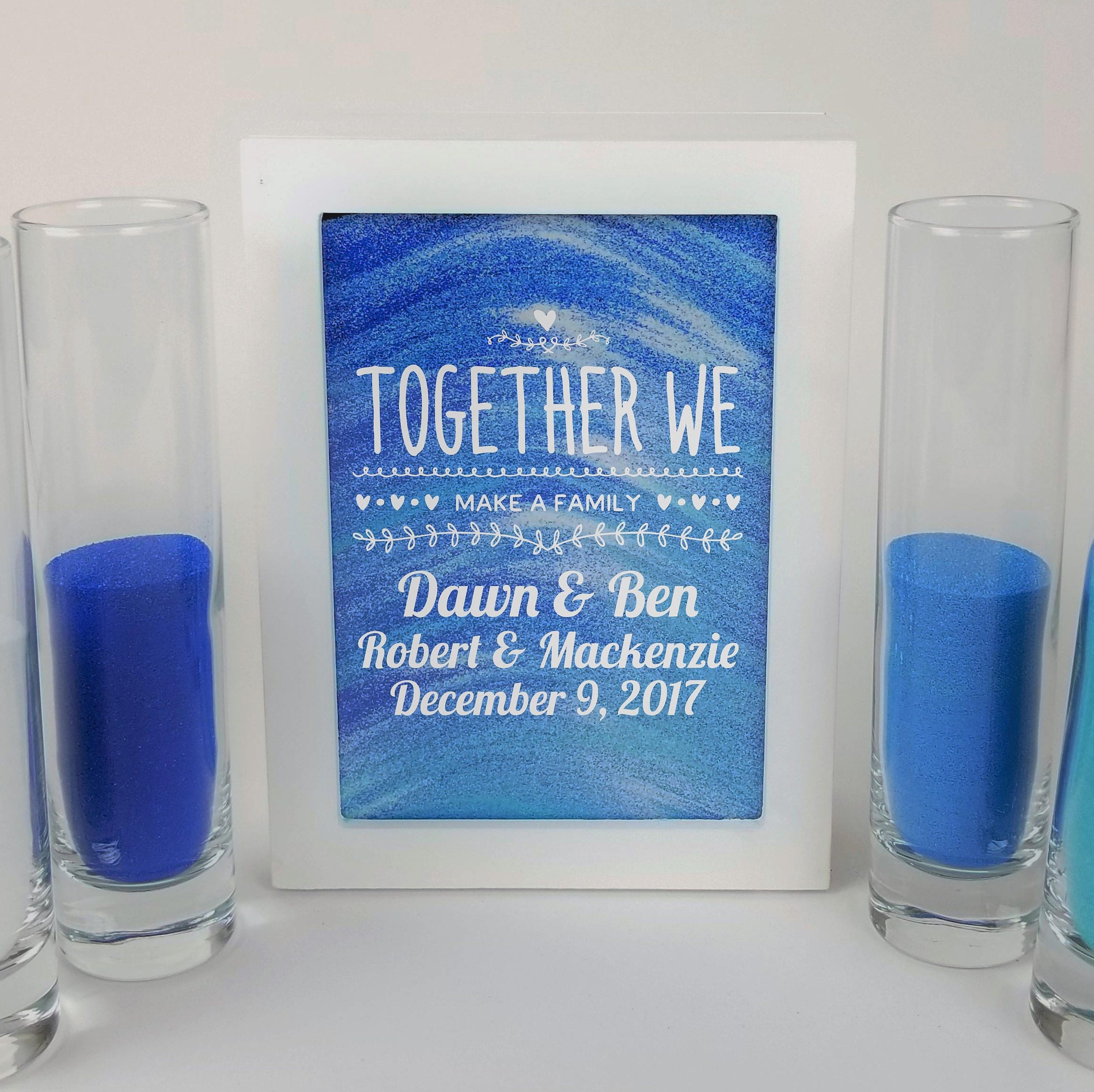 Blended Family Wedding Sand Ceremony Set, Shadow Box Kit, Unity Candle Alternative, Together We Make A Family, Frame
