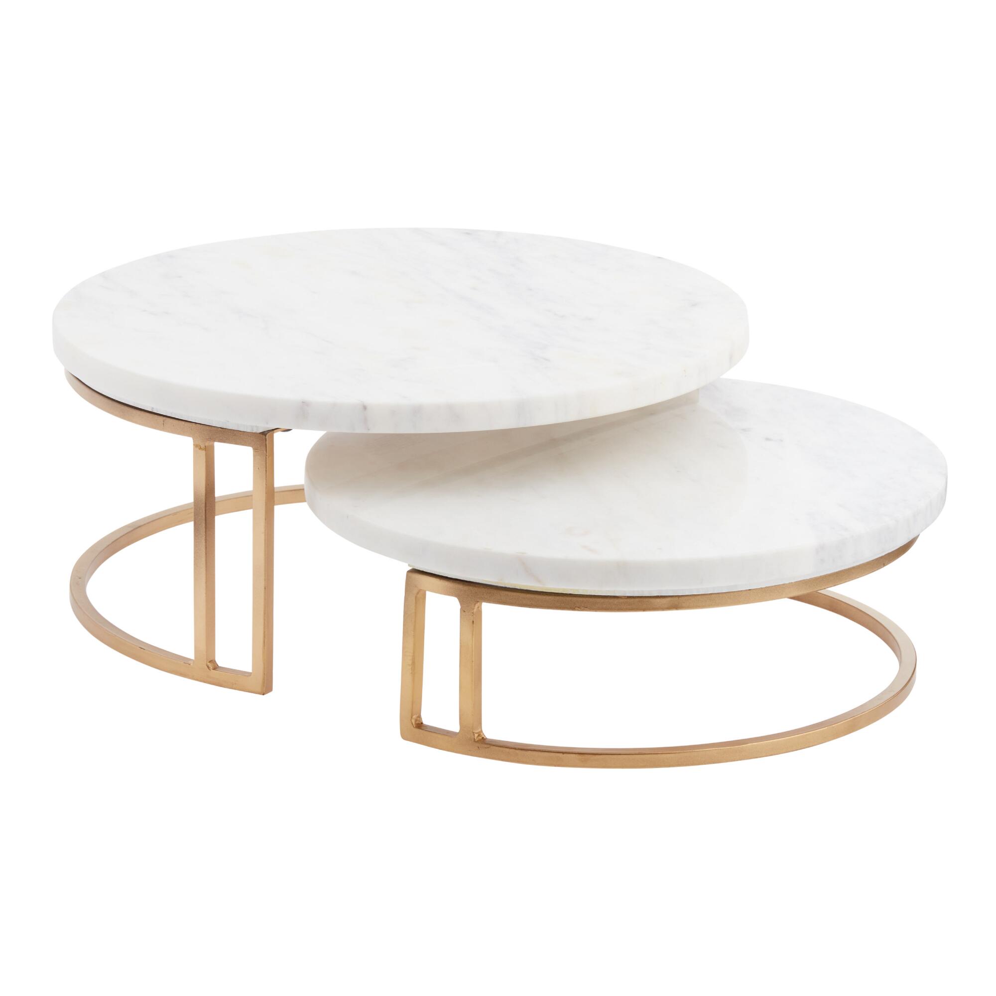 White Marble and Gold Metal Pedestal Stand by World Market