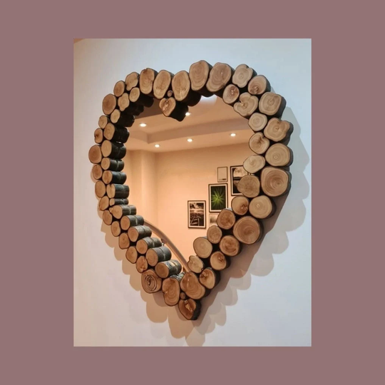 Handmade Natural Love Mirror, Mirror Wall Decor, Farmhause Miror, Bathroom, Wall, Wood Heart İnfinity