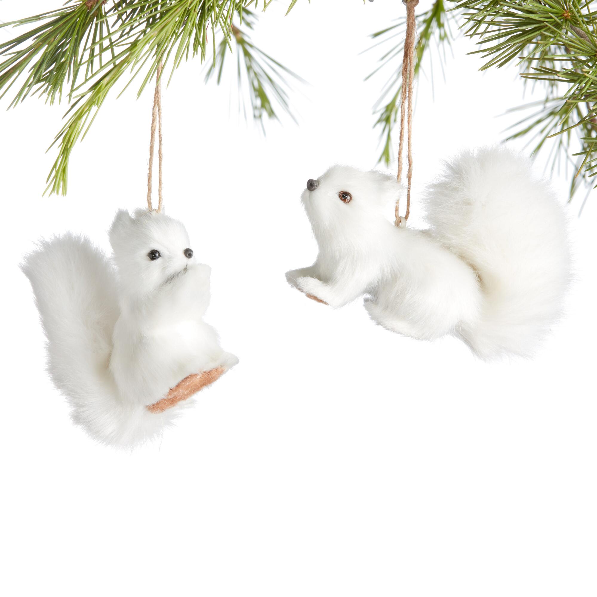 White Faux Fur Chipmunk Ornaments Set of 2 by World Market