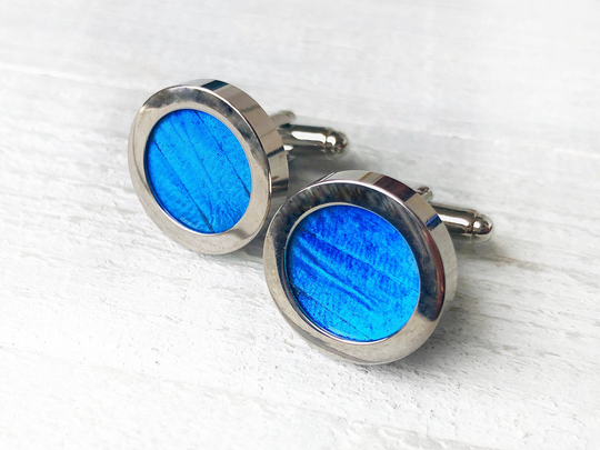 Real Butterfly Cufflinks For Groom Blue Groomsmen Men's Cuff Links Wedding Personalized Father Of The Bride