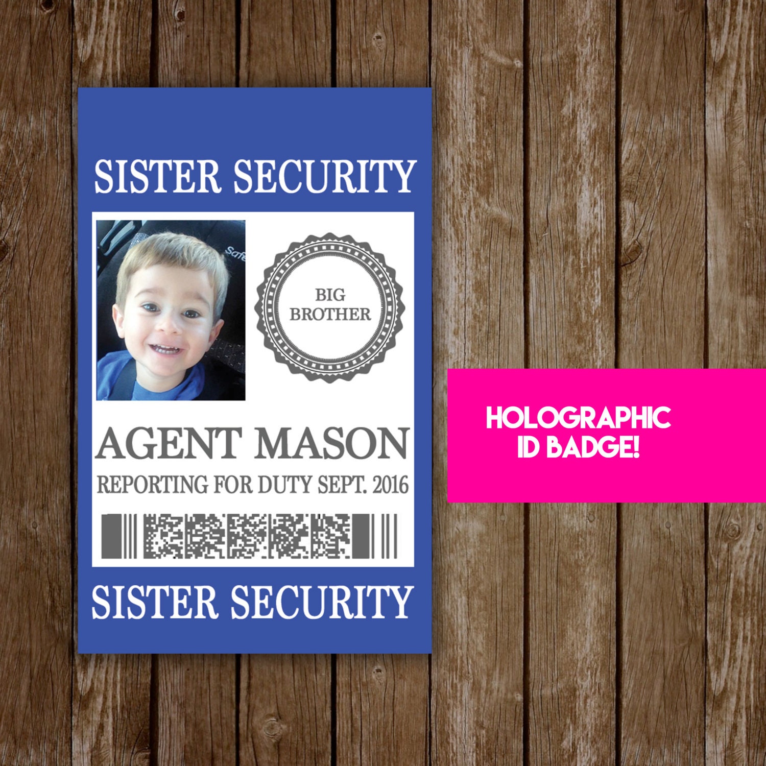New Baby Sibling Security Badge - Pregnancy Announcement & Shower Fun For Big Brother Or Sister