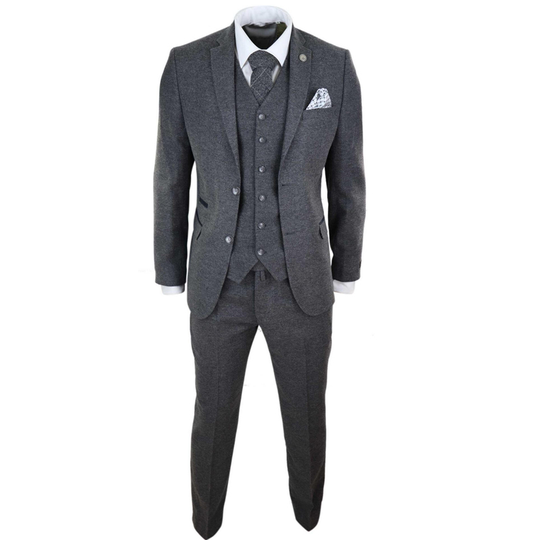 Men's Suit 3 PICS Suit Grey Lapel Wool Tweed Blend Single-Breasted Slim Fit For Formal For Groom Clothing (Blazer+Vest+Pants) - gray, l