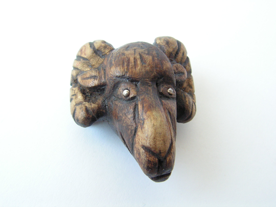 Vintage Wooden Pendant Ram, Handmade Wood Ram Head Jewelry, Aries Jewelry Hand-Carved Ram
