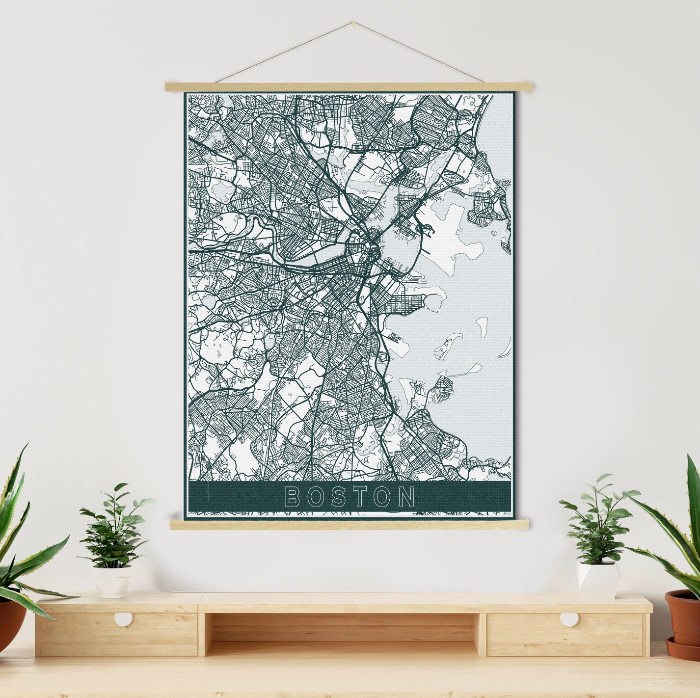 Boston Massachusetts Street Map | Hanging Canvas Of Printed Marketplace
