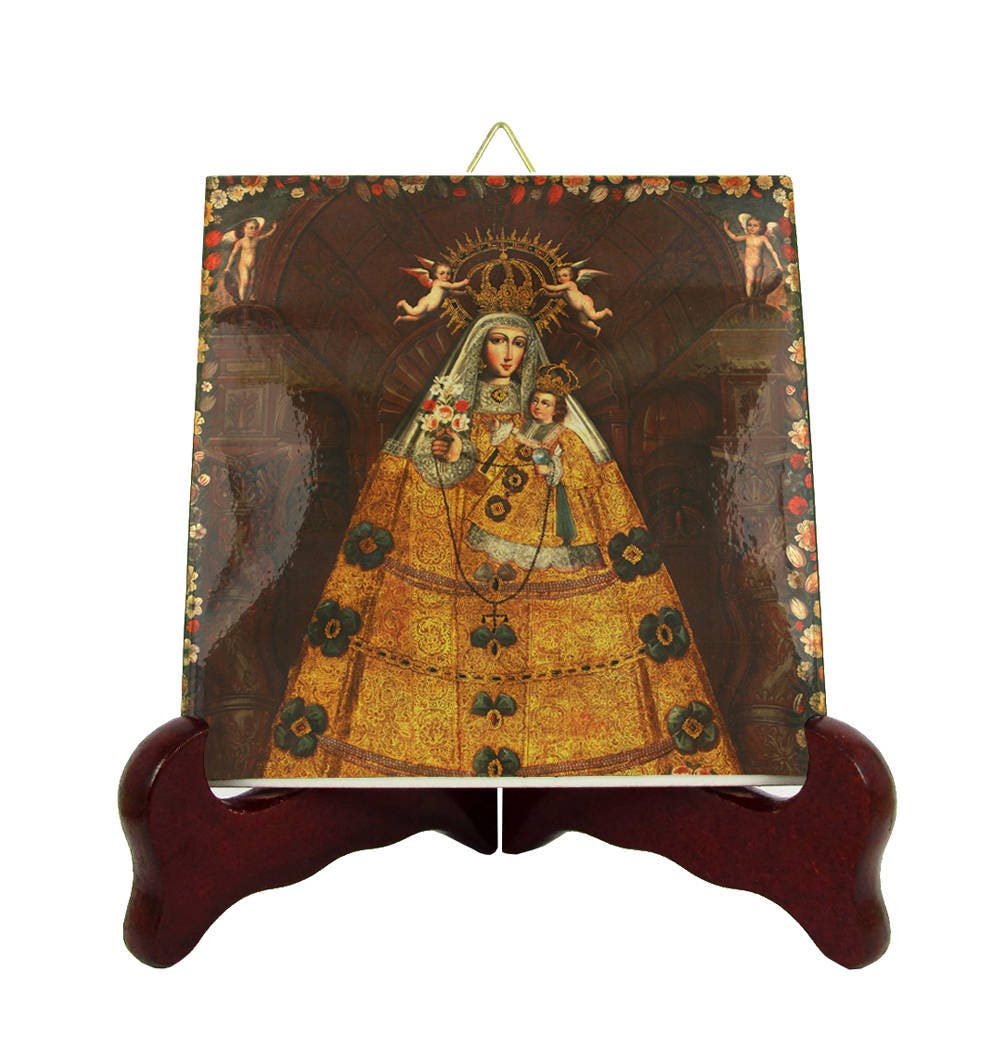 Religious Art - Our Lady Of Rosary Catholic Icon On Ceramic Tile Handmade in Italy Cuzco Catholic Virgin Holy