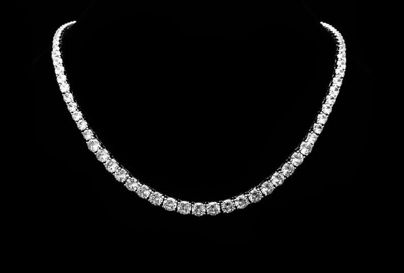 Moissanite Solitaire Diamond Tennis Necklace With 14Kt Gold Over 925, Diamond Necklace, Round Moissanite 925 Sterling Silver, Gift