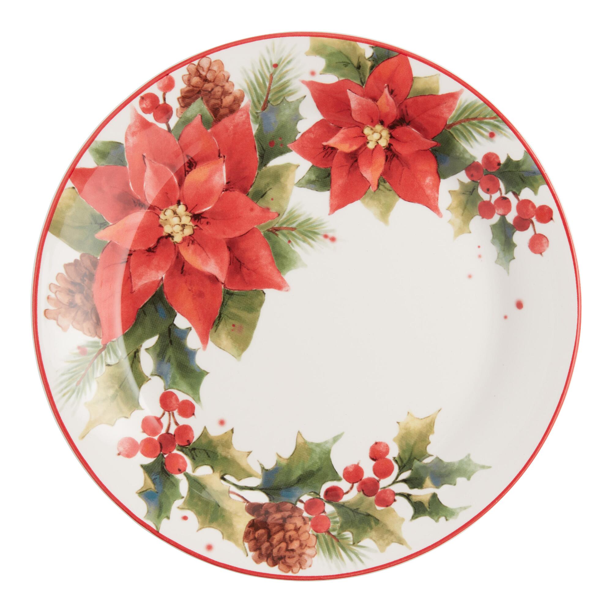 Pier Place Poinsettia Salad Plate: Green/Red/White - Earthenware by World Market