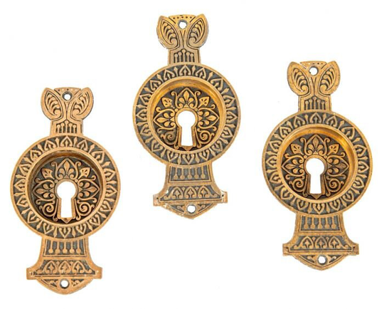 Group Of Three Matching Antique American Salvaged Chicago Interior Residential Brass Metal Pocket Door Plates
