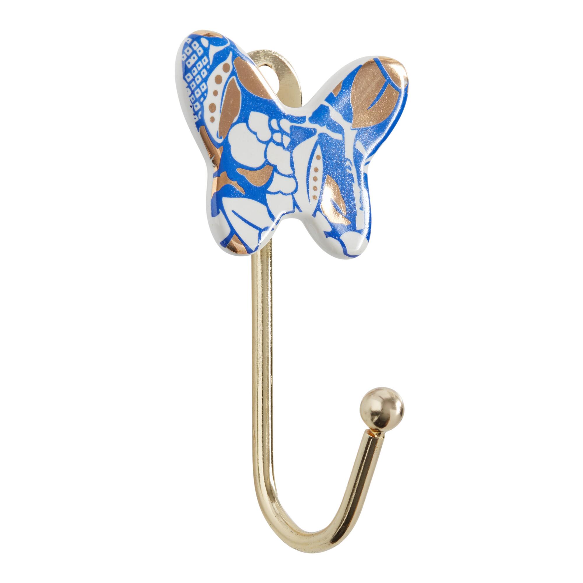 Blue Ceramic and Metal Butterfly Wall Hook: Multi by World Market
