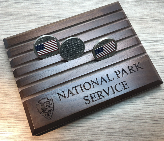 Etched National Park Service Walnut Challenge Coin Display Holds Up To 30 Coins