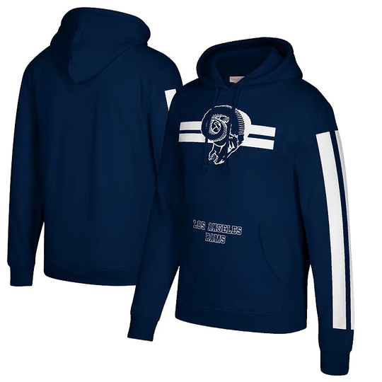 Men's Mitchell & Ness Navy Los Angeles Rams Three Stripe Pullover Hoodie, Size: Small, Blue