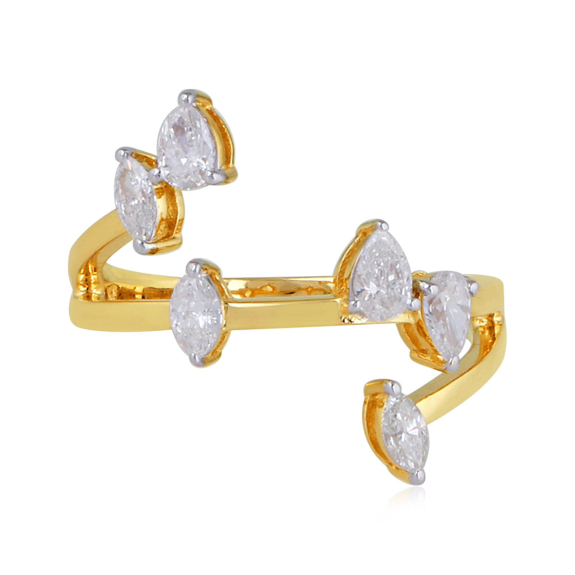 New Latest Design Marquise & Pear Diamond Ring 0.65 Cts Si Clarity Hi Color Diamonds 18K Yellow Gold Minimalist Jewelry Gifts