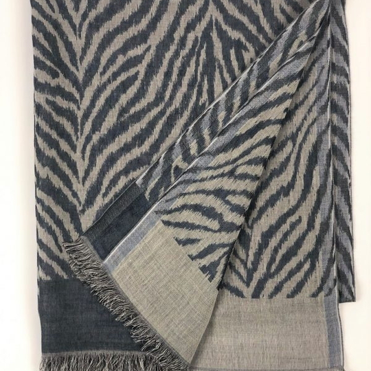Blue Animal Print Cotton/Wool Blend Scarf