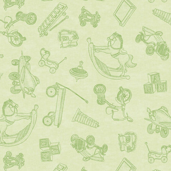 Toy Blender in Light Green Toyland By Dan Morris For Qt Fabrics ... Toys, Nursery, Elephant, Car, Wagon, Rocking Horse, Sock Monkey