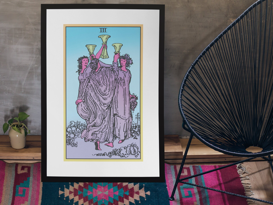 Unframed, Three Of Cups, Tarot Print, Decor, Witchy Poster, Feminist Poster